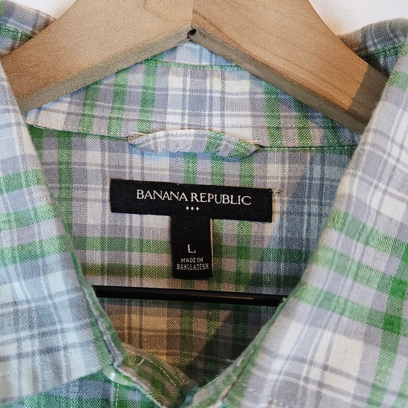 Banana Republic Men's plaid linen blend shirt, size L - Picture 2 of 5